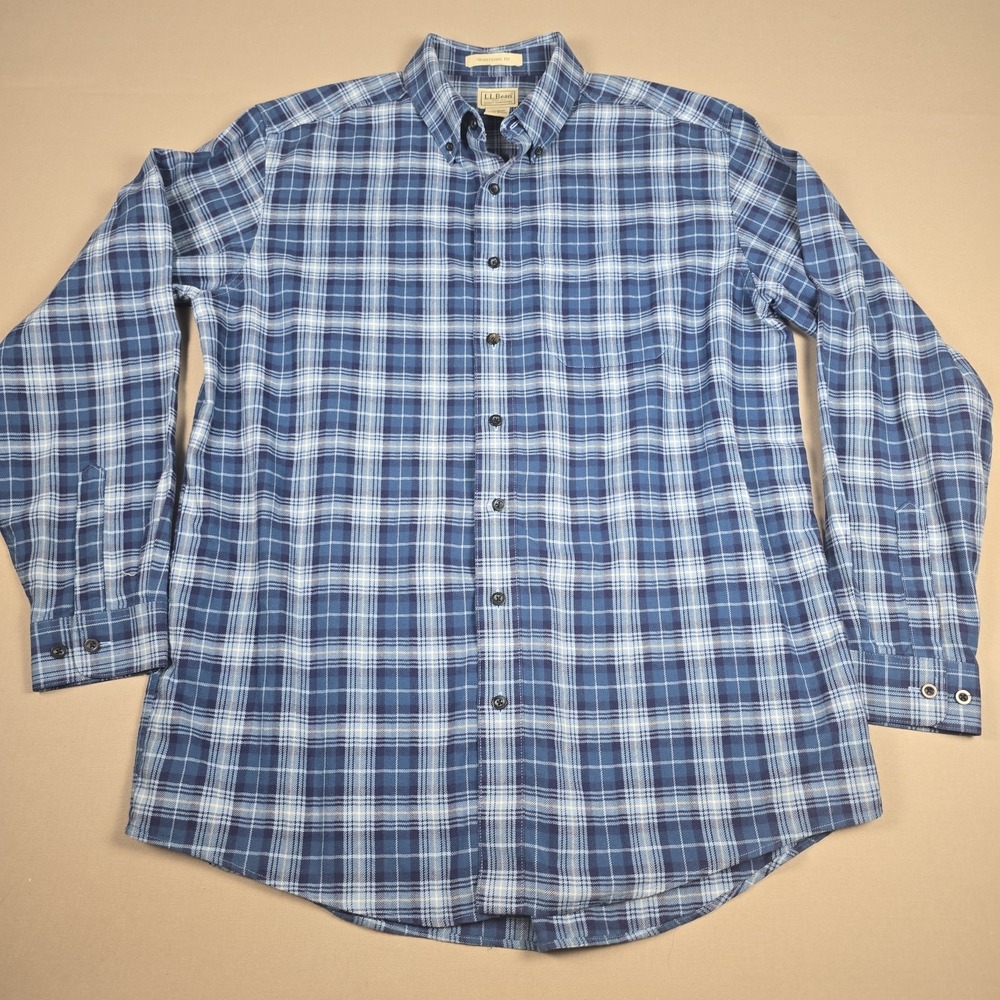 L.L. Bean Shirt Mens L Large Tall Traditional Fit Blue Plaid Flannel 253771